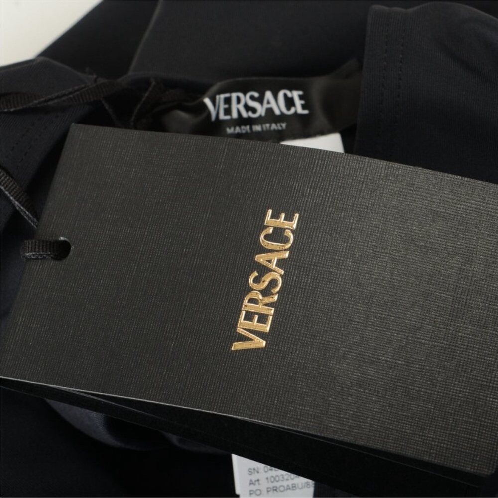 Versace Black and Gold One Piece Swimsuit with Greek Key Design - Picture 6 of 7